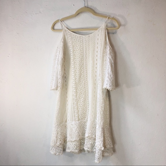 Mob womens crochet cold shoulder white mini dress - Picture 8 of 9